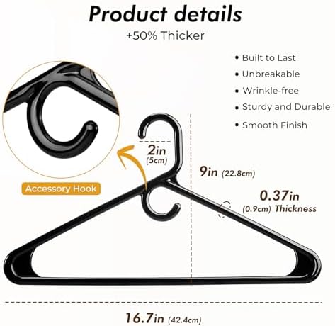 HOUSE DAY Heavy Duty Plastic Hangers 38 Pack - Thick Black Clothes Hangers