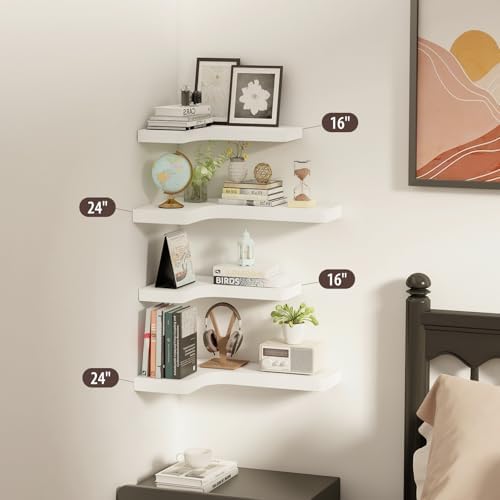 SAUMONIERES Corner Floating Shelves 24 Inch Wall Mount Shelf Solid Wood for Bedroom Bathroom Kitchen Storage Set of 2, W