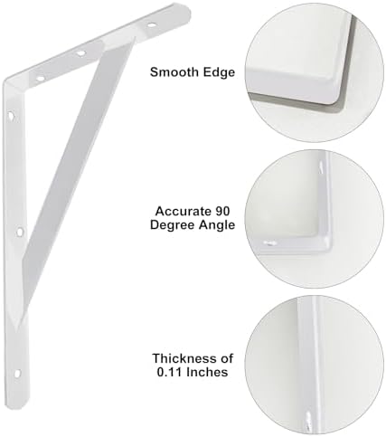 Heavy Duty Shelf Brackets Wall Mount Steel Bracket Wall Brackets for Shelves (White, 12 x 8 Inch-3 Pairs)