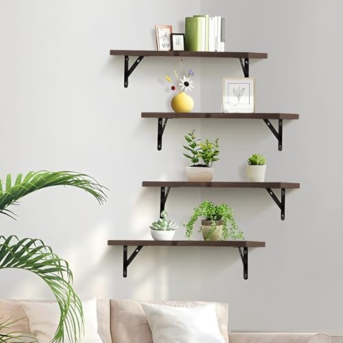 Corner Floating Shelves, Set of 4, Brown, 15.9 x 11.4 Inch
