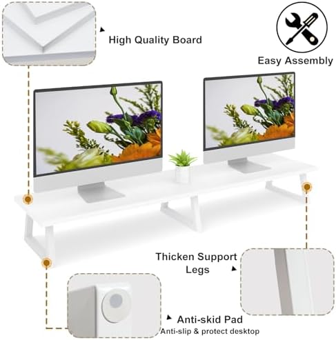 TEAMIX 42 inch Dual Monitor Riser White, Desk Organizer Stand for TV Laptop