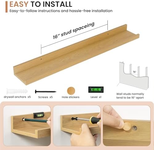 Dreamland Picture Ledge Shelf for Wall, Floating Shelves Set of 2, 32 Inch Long Floating Shelves with Lip for Living Roo