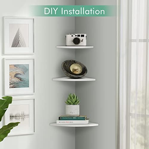 Set of 3 Corner Floating Shelves - Wall Mounted Storage Rack Bookshelves Home Furniture Office Decor, White