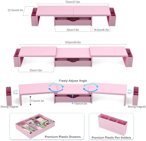 Spacrea Dual Monitor Stand Riser with Drawer and 2 Pen Holders