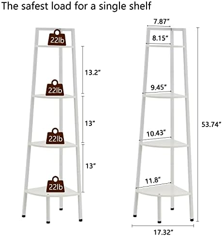 Hoctieon Corner Shelf, 4-Tier Corner Bookshelf, Rustic Corner Ladder Shelf, Industrial Display Shelf for Living Room, Ki