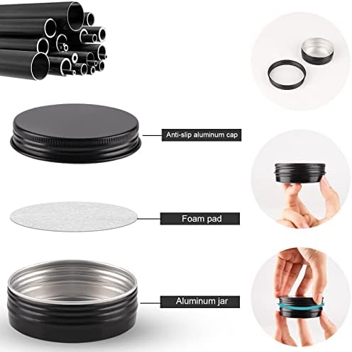 OBKJJ 48 Pcs Aluminum Round Cans with Lid, 2 Oz Metal Tins Food Candle Containers with Screw Tops for Crafts, Food Storage, DIY (black)
