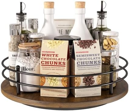 12" Lazy Susan Turntable Organizer,Round Wooden Lazy Susan Organization and Rotating Spice Rack for Dining Table,Pantry,