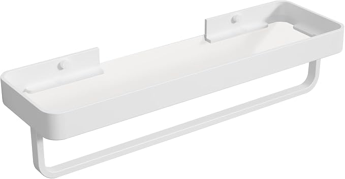 Danpoo 16 Inch Long Floating Bathroom Shelf with Towel Bar, Clear Tempered Glass Wall Shelf with Hand Towel Holder for Bathroom Storage Organizer, Matte White