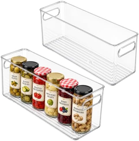 Plastic Food Storage 2 Pack Clear Container Bin with Handles for Organizing Kitchen, Pantry, Refrigerator, Freezer, Pant