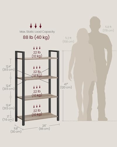 VASAGLE 4-Tier Bookshelf, Bookcase with Shelves, Storage Shelf, Living Room