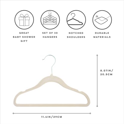 3 Sprouts Velvet Baby Hangers, Non Slip Slim, Beige, 30 Pack