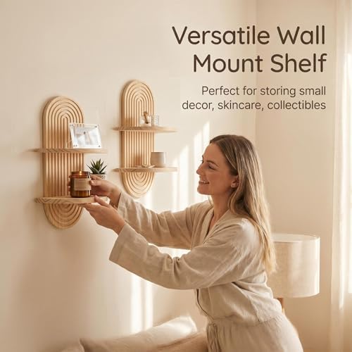 LIYAOLI Boho Plant Wall Shelf Set of 2, Floating Shelves for Bedroom Decor