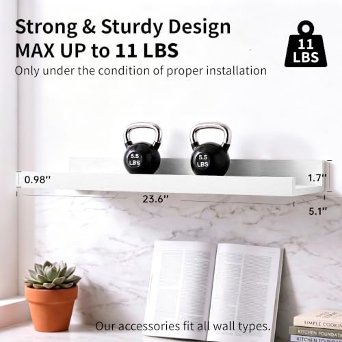 White Floating Shelf with Lip, 24 Inch Picture Ledge Shelf Set of 2