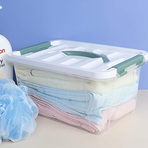 6 Pack Small Container Bins, Clear Plastic Storage Boxes with Lids, 11.14''L x 7.75''W x 5.67''H