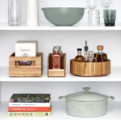 iDesign Acacia Wood Pantry Storage Bin with Handles