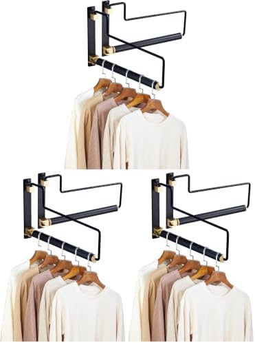 NEWRAIN Clothes Drying Rack, Laundry Racks for Drying Clothes, Wall Mounted Swing Arm Clothes Hanger for Laundry Room, Garage, Indoor & Outdoor Use,Black (Pack of 3)
