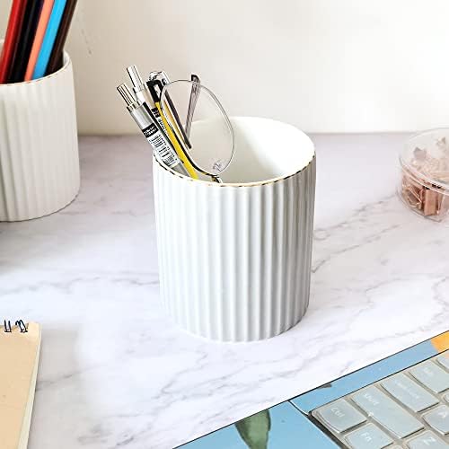 CROWNOS Pen Holder for Desk, Ceramic Pencil Cup Office Desk Organizer, Makeup Brush Holder, Light Gray