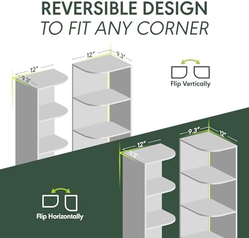 Furinno PASIR Book Shelf with LED Lights, 3-Tier Corner Bookshelf, Open Shelves Bookcase 9.3 x 12 x 31.5, for Home Offic
