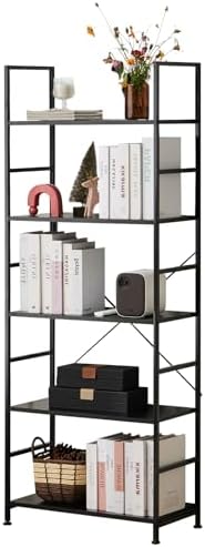 Book Shelf, 5-Tier Tall Bookcase, Bookshelf with Steel Frame, Modern Industrial Display Shelves, Corner Storage Organize