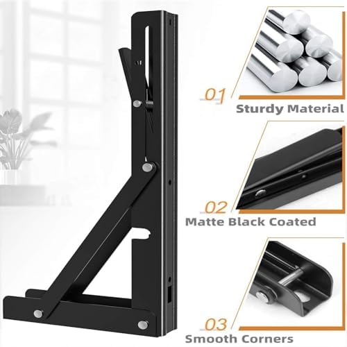8-Inch Foldable Shelf Brackets for DIY Folding Shelves or Tables, Collapsible Heavy Duty Metal Brackets, Maximum Load 30