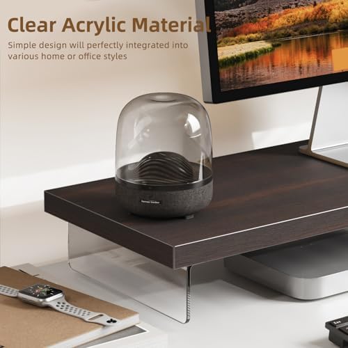 Dual Monitor Stand Riser, 40" Large Computer Monitor Stands for 2 Monitors, Wooden Desktop Organizer Shelf for Office De