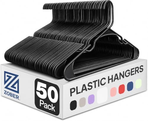 Zober Black Plastic Hangers 50 Pack, Clothes Hangers Plastic