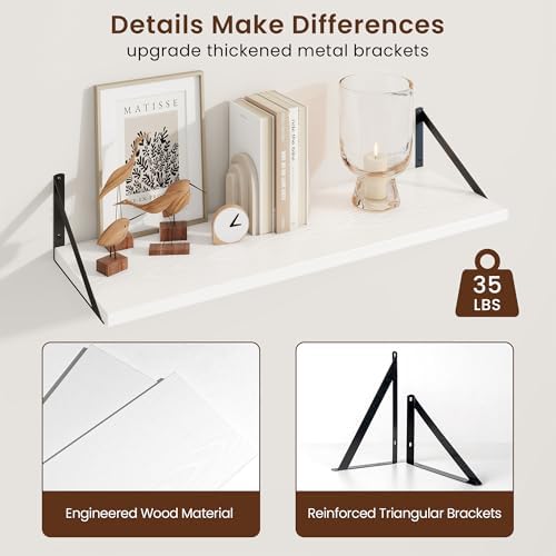 Axeman 30 Inch Floating Shelves, 10 Inch Deep White Wall Shelves Set of 2