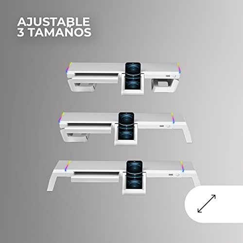 Mars Gaming MGS-ONE White, Chroma RGB Monitor Stand, Adjustable Size, Smartphone and Tablet Stand, Front USB 2.0