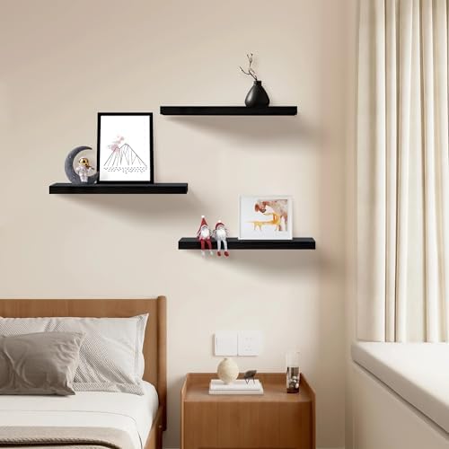 Floating Shelves for Wall Set of 3, 24" Black Wall Shelves for Home Decor