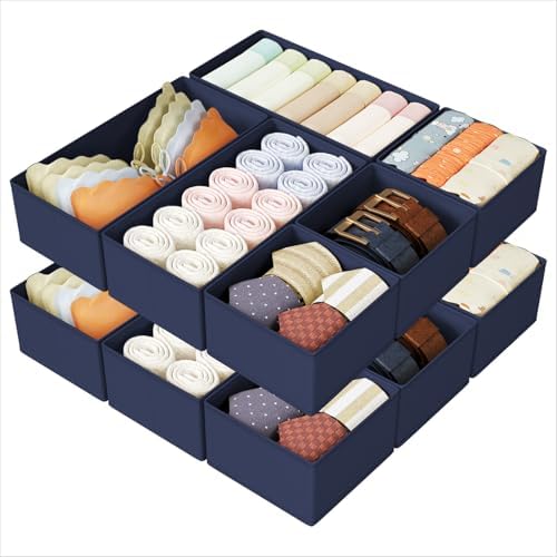 DIMJ Drawer Organizers Clothes, Set of 12 Dresser Organizer Bins, Fabric Closet Organizers and Storage, Shallow Drawer D