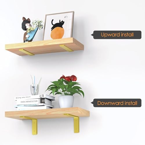 Gold Floating Shelf Bracket 6 Inch, 6 Pack Heavy Duty Shelf Brackets, Wall Shelf Bracket Gold for DIY Decorative with Mo