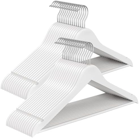 SONGMICS Wooden Hangers, 30 Pack, Basic Wood Clothes Hangers, Space Saving
