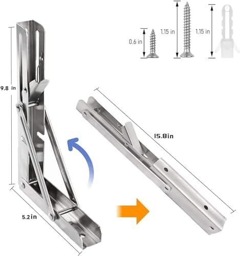 Folding Shelf Brackets 10 inch 4 Pcs Max. Load 220lb - Heavy Duty Stainless Steel DIY Wall Mounted Collapsible Shelf Bra