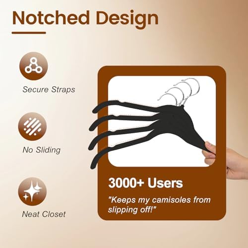 Velvet Shirt Hangers 50 Pack, No Shoulder Bumps for Clothes (Black)