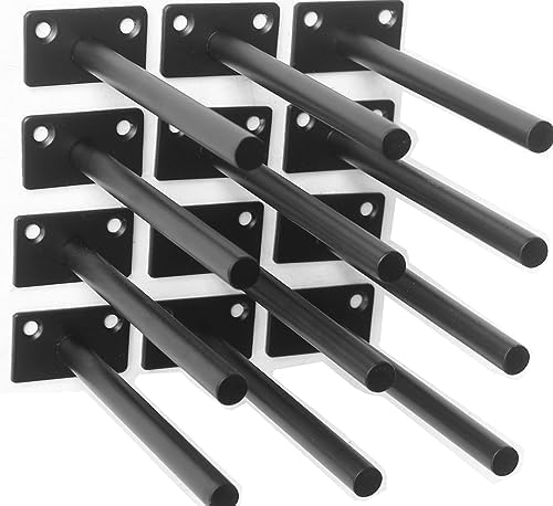 6 Pcs 6" Black Solid Steel Floating Shelf Bracket Blind Shelf Supports - Hidden Brackets for Floating Wood Shelves - Con