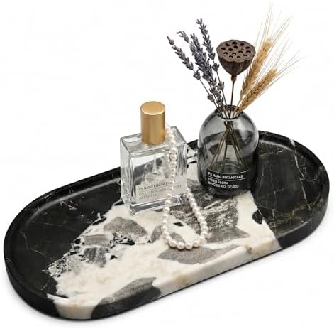11.8 x 5.9 Inch Black White Veined Oval Marble Tray