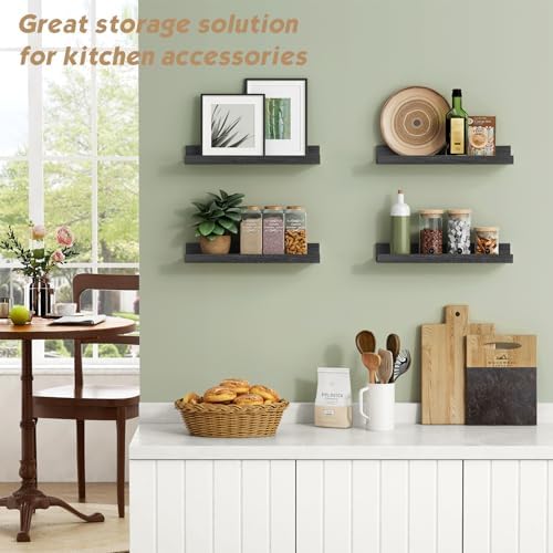 Forbena Black Picture Ledge Shelf, Floating Shelves with Lip for Wall, Small Wall Shelves for Bathroom Bedroom Kitchen O