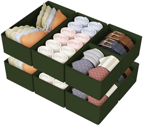 DIMJ Drawer Organizers Clothes, Set of 8 Dresser Organizer Bins, Fabric Closet Organizers and Storage, Shallow Drawer Di