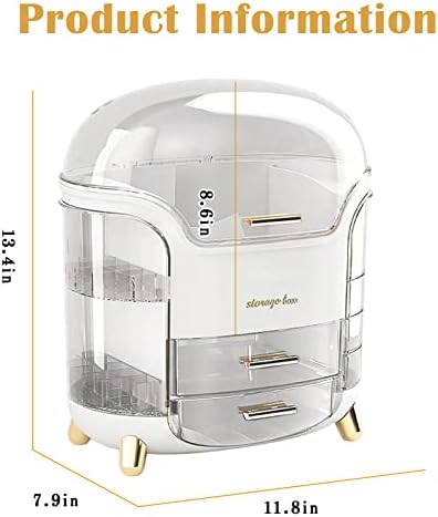 Makeup & Skincare Organizer Box for Countertop with Lid & Drawers, White