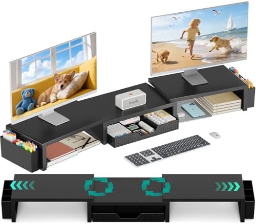 OPNICE Desk Organizer and Accessories, Computer Monitor Stand Riser with Drawer and 2 Pen Holders, Laptop Stand, Office 