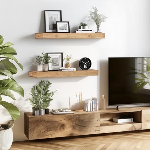 Floating Shelves, 24 Inch Wall Mounted Shelves, Set of 2, Oak