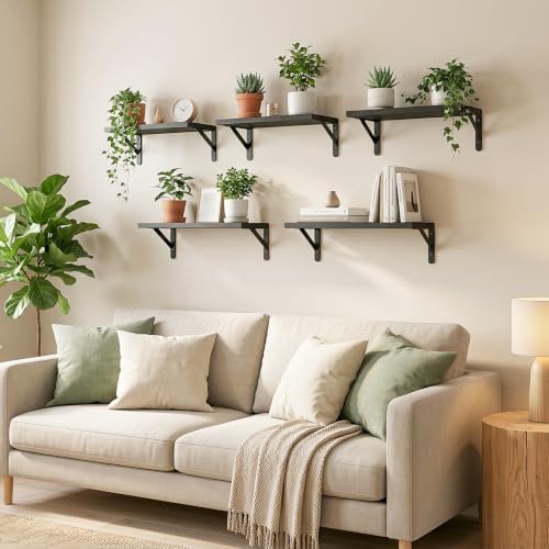 Fixwal Wall Floating Shelves for Home Decor (Black, Set of 5, 16.5 Inch)
