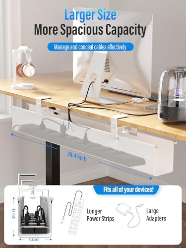 [Upgraded] Large Under Desk Cable Management Tray, Cinati Cable Management Under Desk No Drill, 28.4" Fabric Cord Hider 