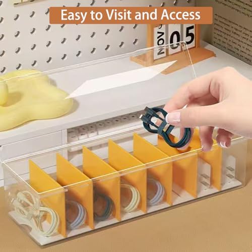 2 Pack Clear Cable Organizer Box with Lid, Plastic Charger Cable Cord Storage Organizer, Stackable Office Desk Organizer