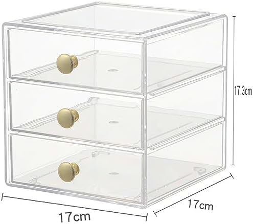 AJIODA Makeup Drawer Organizer Box with 3 Drawers, Acrylic Cosmetic Display Case Vanity Organizer Jewelry Storage Box St