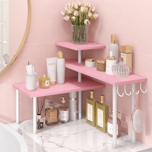 Homode 3-Tier Counter Organizer Shelf for Bathroom, Corner Shelf for Countertop, Over Sink, Make Up, Dresser Table, Desk