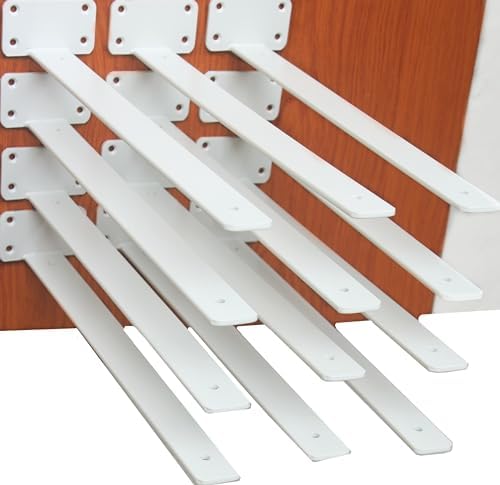 12 Pack - 16 inch White Hidden L Shelf Bracket (1/5 Inch Thicked) Iron Floating Shelf Brackets Rustic Industrial Metal B