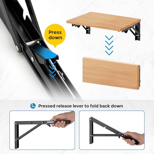 Matte Black Folding Shelf Brackets, 22 Inch, 4 Pack