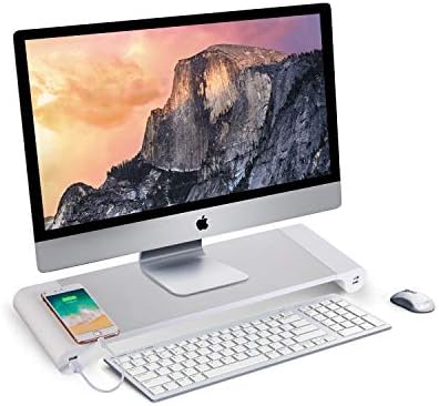 PG Silver Monitor Stand Riser with 4-Port USB Charging ports, Convenient keyboard organiser,Desktop Organizer for Comput