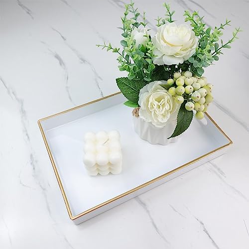 Spsyrine White Bathroom Vanity Tray with Handles for Dresser Tops